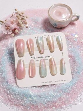 Iridescent Pink Pearl Press-On Nails
